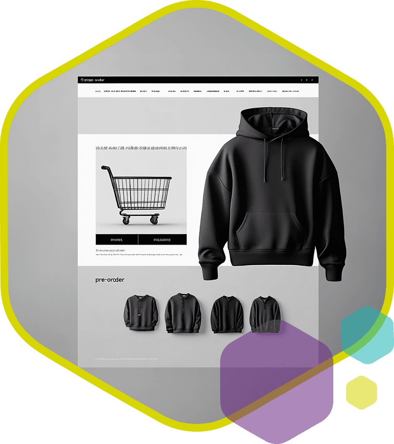 Webshop met productoverzicht en varianten als symbool voor complete oplossing voor beheer en verkoop van merchandise producten