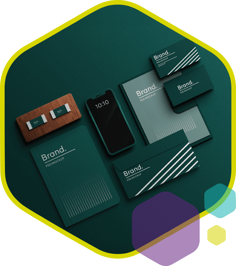 Branding middelen zoals visitekaartjes en huisstijl items als symbool voor consistente merkidentiteit en professionele uitstraling