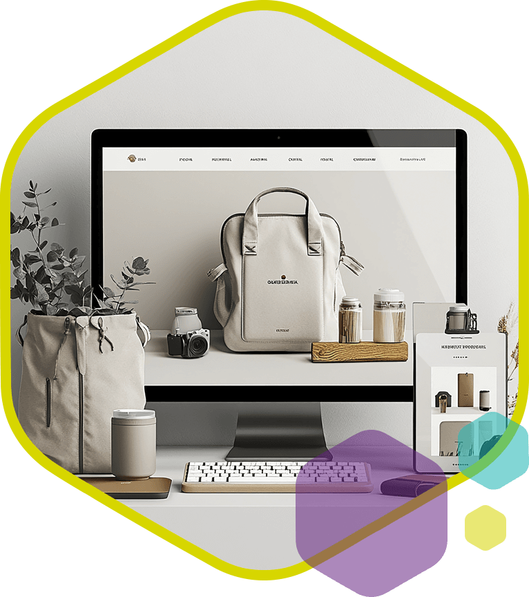 Stijlvolle webshop met merchandise producten als symbool voor effectieve presentatie van promotionele artikelen online