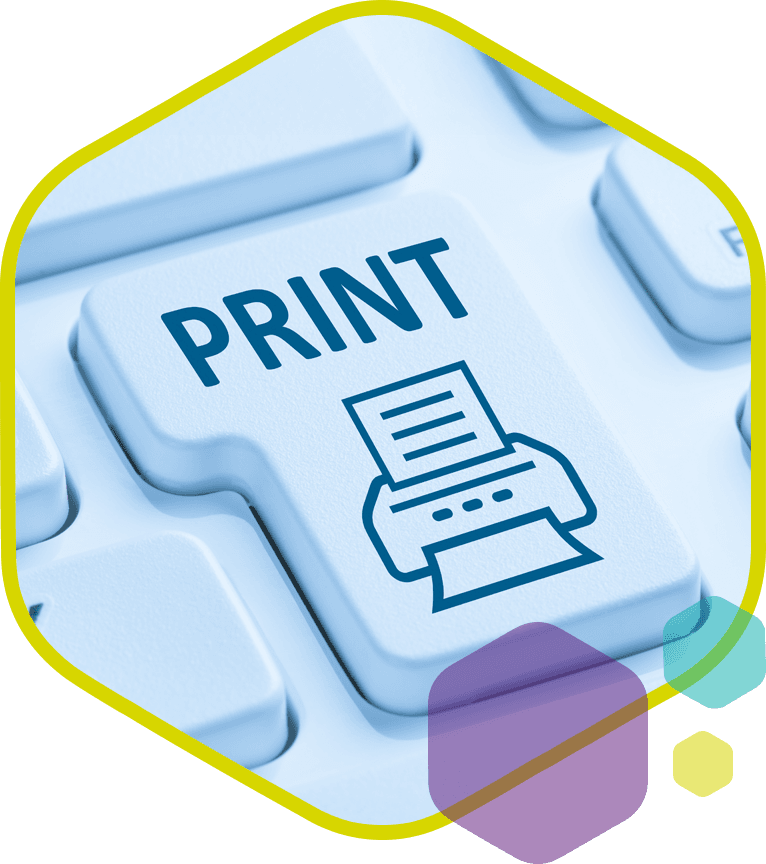 Toets met print icoon op toetsenbord als symbool voor printoplossingen en digitale aansturing van drukwerk