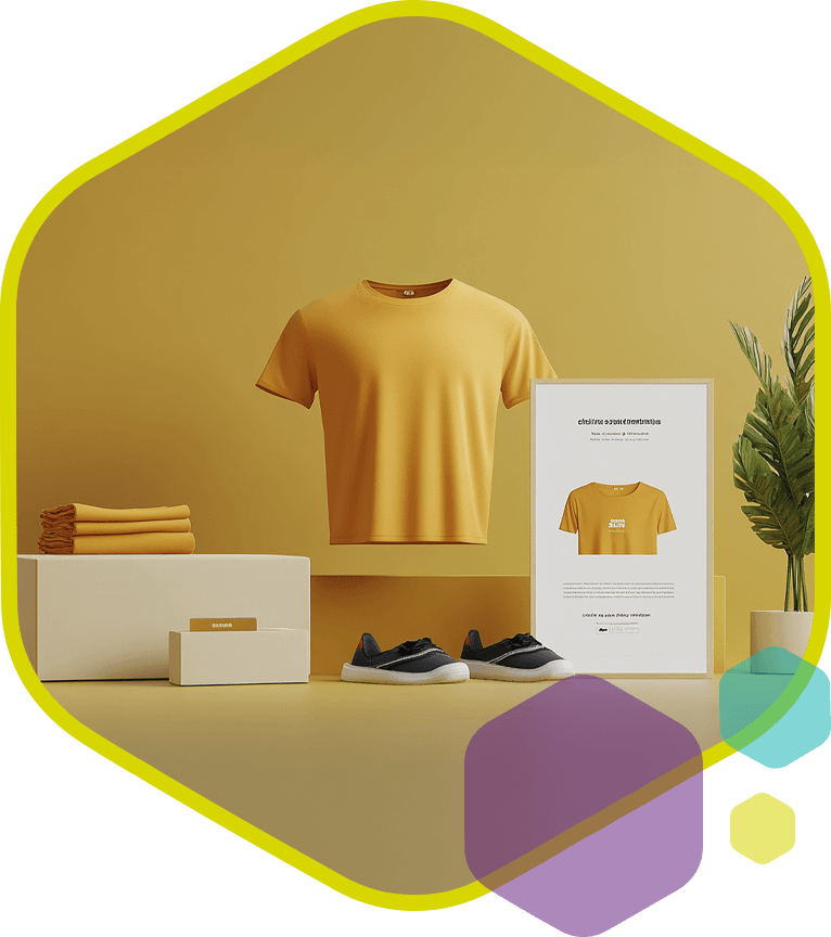 Productpresentatie met kleding en branding als symbool voor professioneel beheer en onderhoud van een webshop