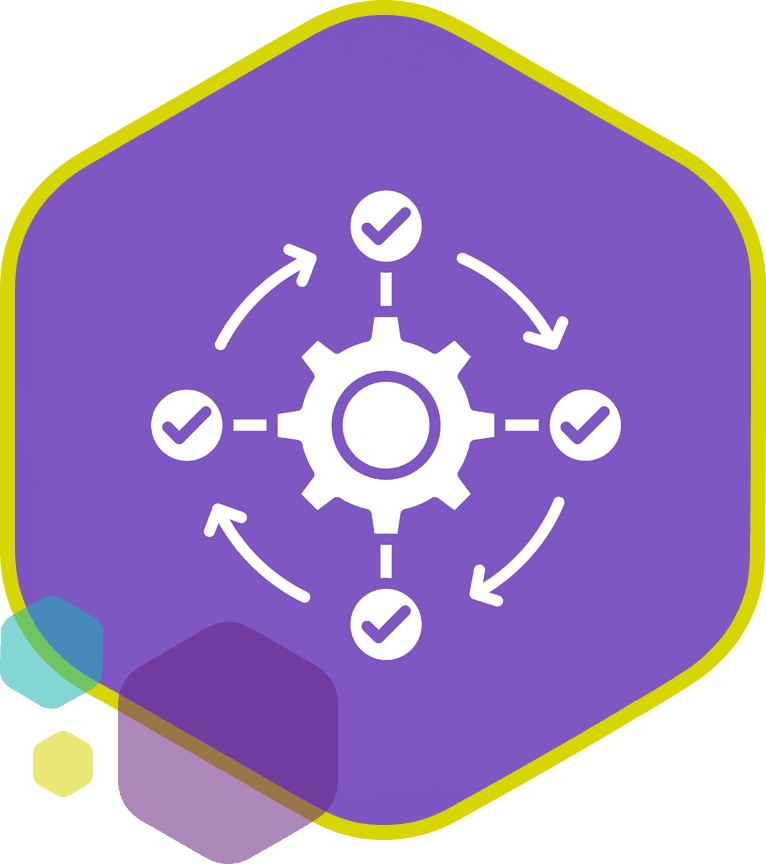 Workflow icoon met tandwiel en stappen als symbool voor gestructureerd orderbeheer en duidelijke processen